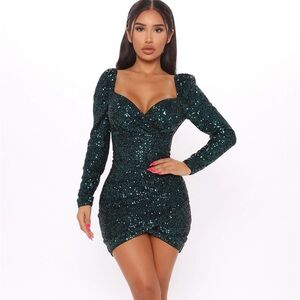 Fashion Nova Shining Glam Sequin Mini Dress Hunter Green NWT